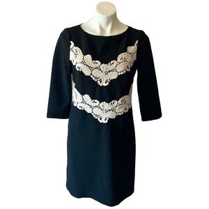 Maggy London Women’s Black And White Knee Length Dress Size 8 3/4 Sleeves